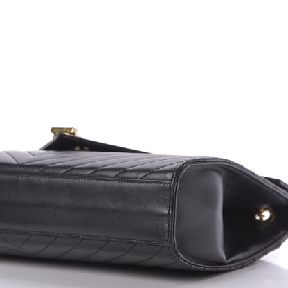 Saint Laurent Smooth Calfskin Matelasse Chevron Large Monogram Satchel Black 7 of 9