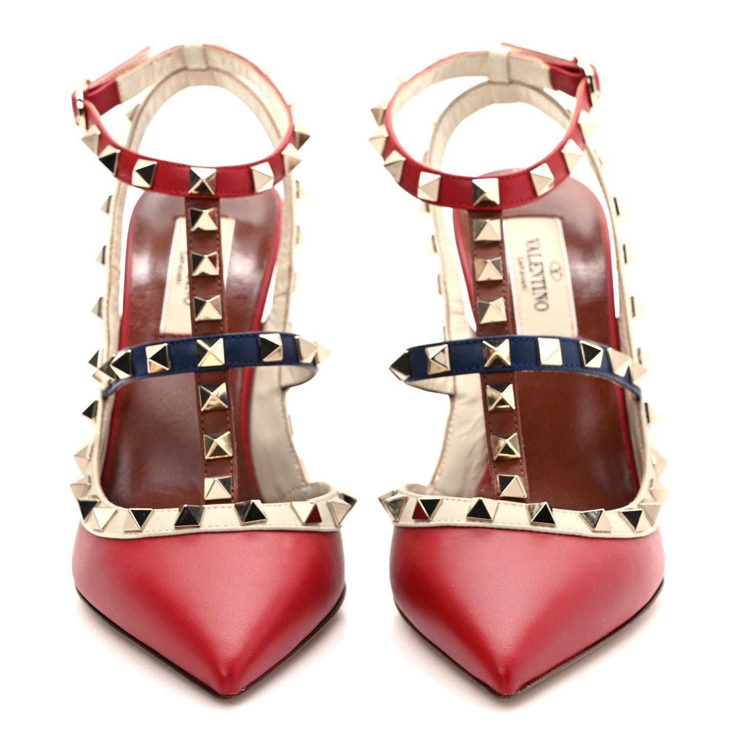 Nappa Rockstud Ankle Strap 100mm Pumps 37 Rosso Valentino Ivory Pure Blue