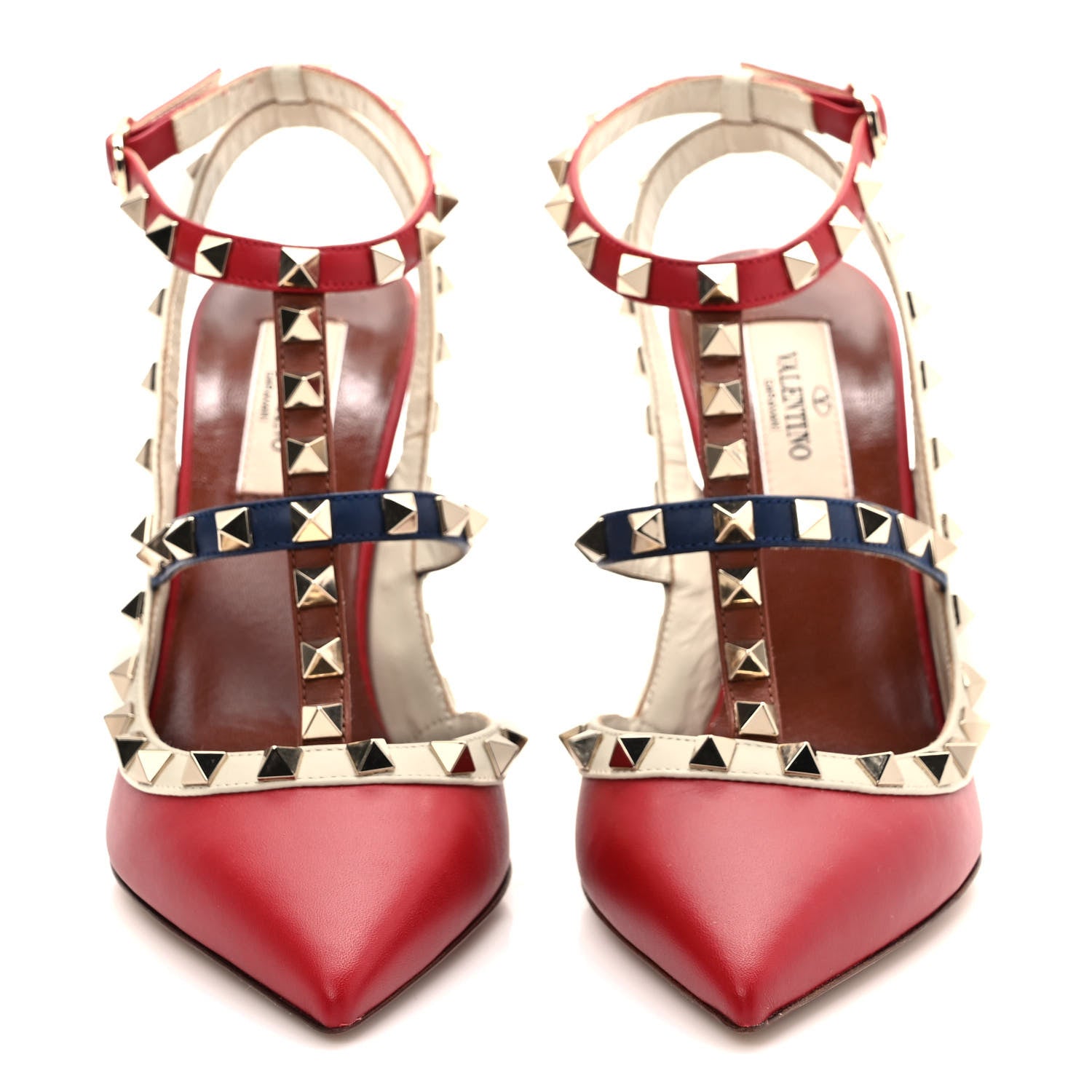 Valentino Garavani Nappa Rockstud Ankle Strap 100mm Pumps 37 Rosso Valentino Ivory Pure Blue 2 of 7