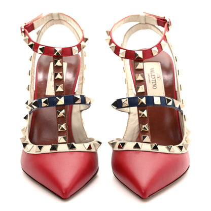 Valentino Garavani Nappa Rockstud Ankle Strap 100mm Pumps 37 Rosso Valentino Ivory Pure Blue 2 of 7