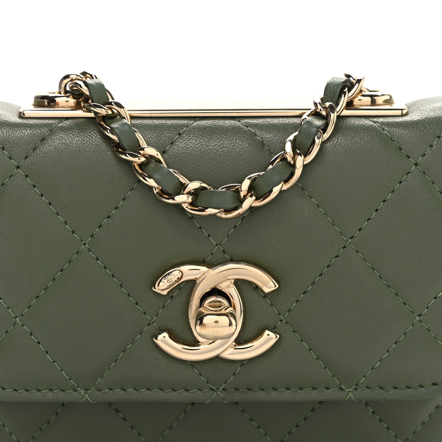Chanel Lambskin Quilted Trendy CC Card Holder On Chain Green 9 of 12