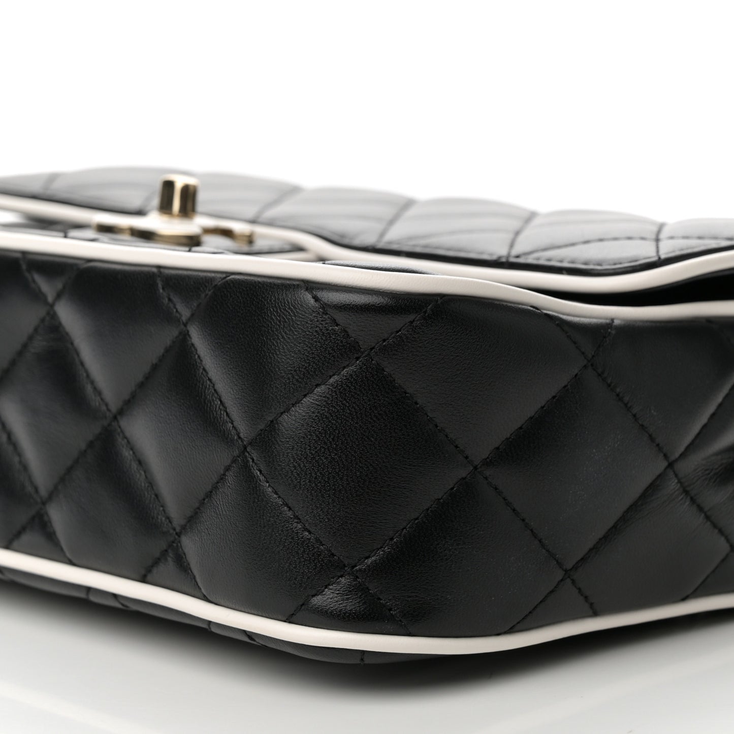 Lambskin Quilted Resin Graphic Frame Flap Bag Black White