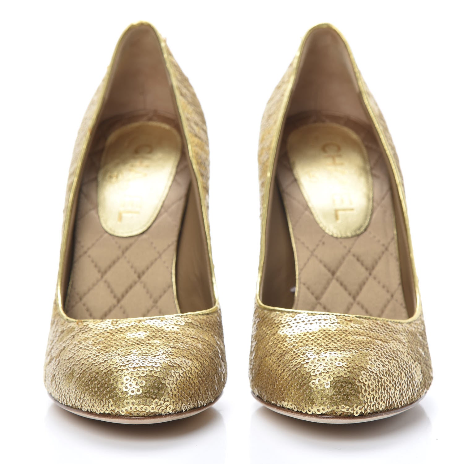 Chanel Sequin Pumps 37.5 Gold 2 of 12