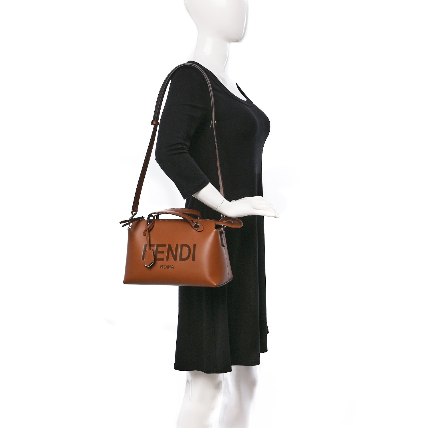 Fendi Vitello King Logo Embossed Medium By The Way Boston Bag Cuoio 2 of 9