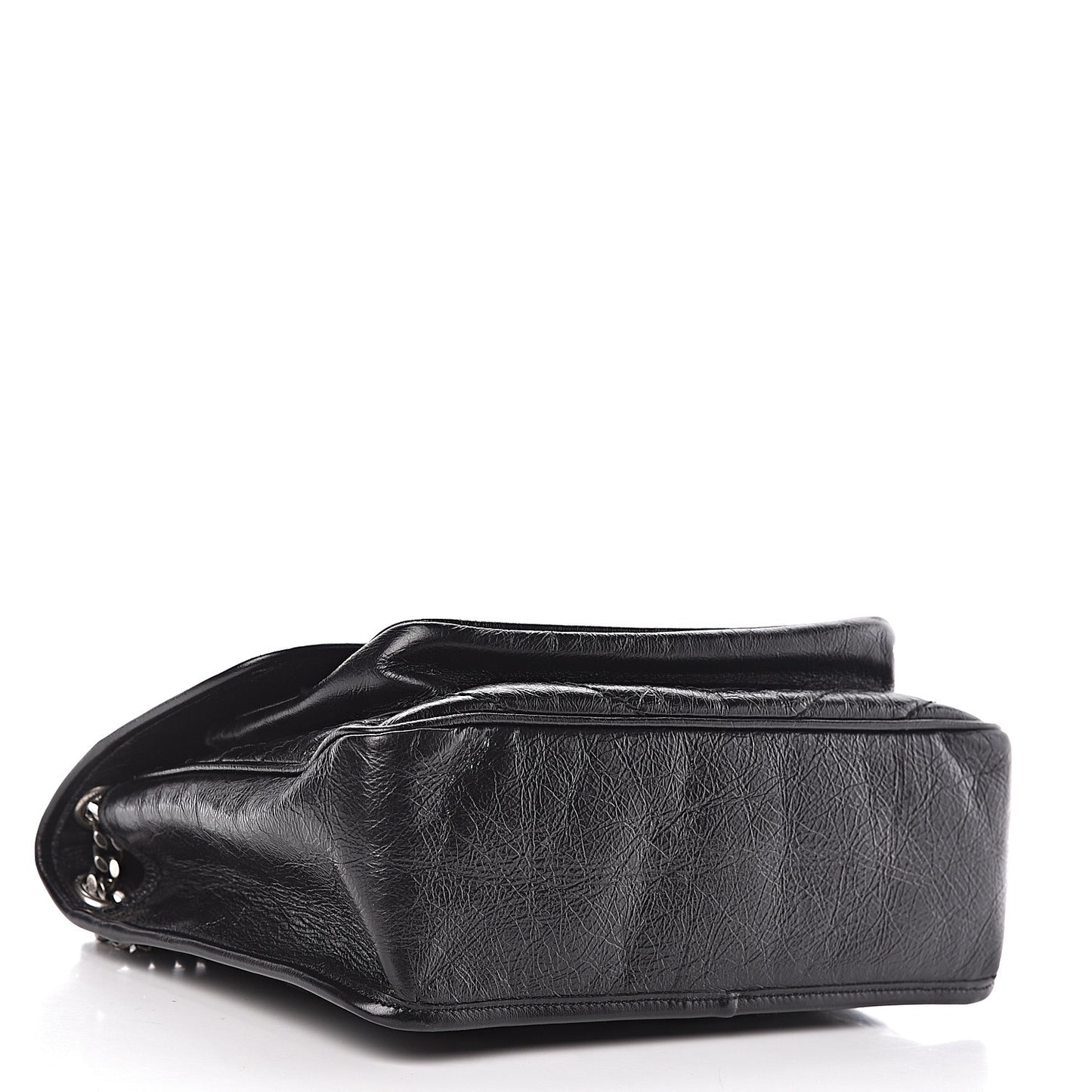 Crinkled Calfskin Matelasse Monogram Medium Niki Chain Satchel Black