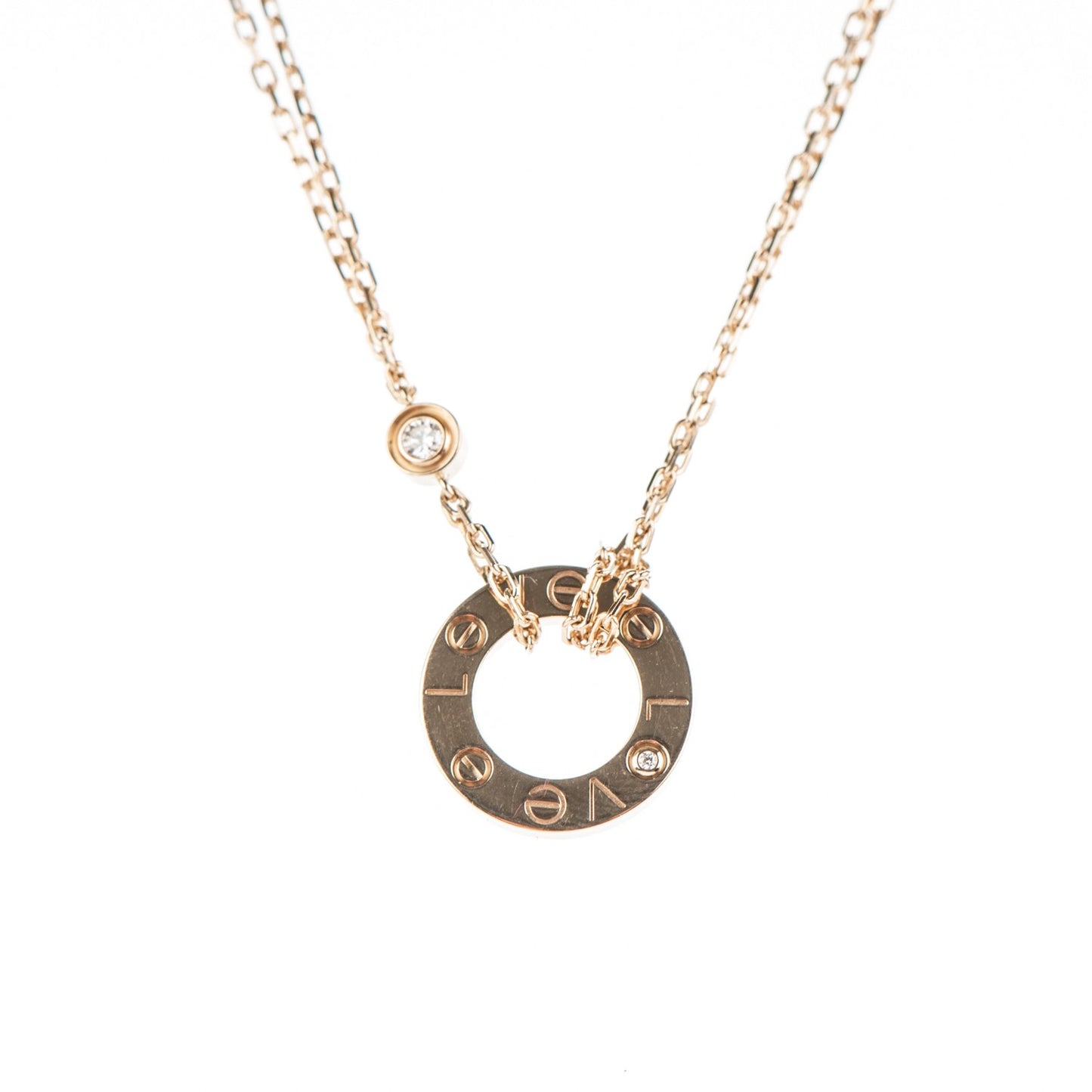 18K Yellow Gold 2 Diamond LOVE Necklace