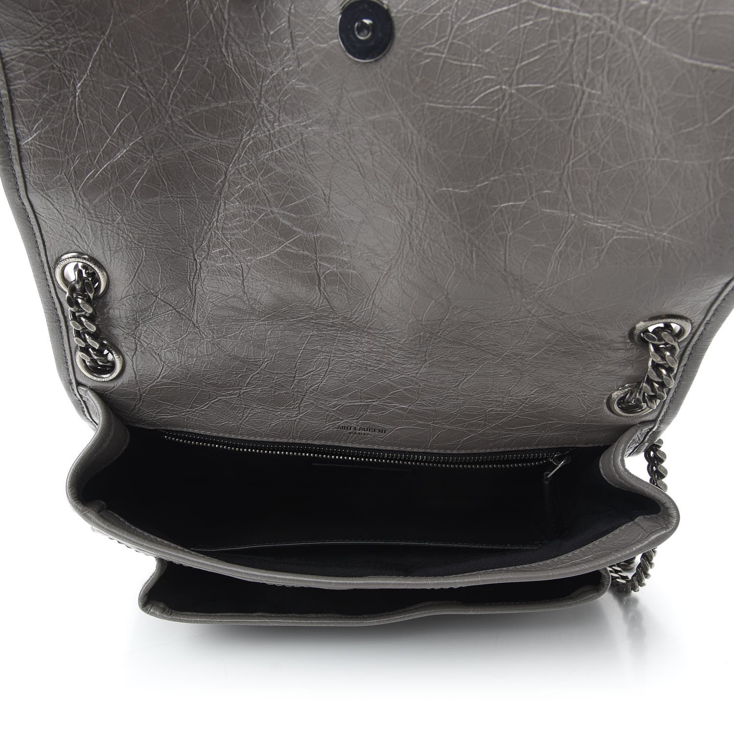 Saint Laurent Crinkled Calfskin Matelasse Monogram Medium Niki Chain Satchel Fog 8 of 9