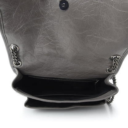 Saint Laurent Crinkled Calfskin Matelasse Monogram Medium Niki Chain Satchel Fog 6 of 10