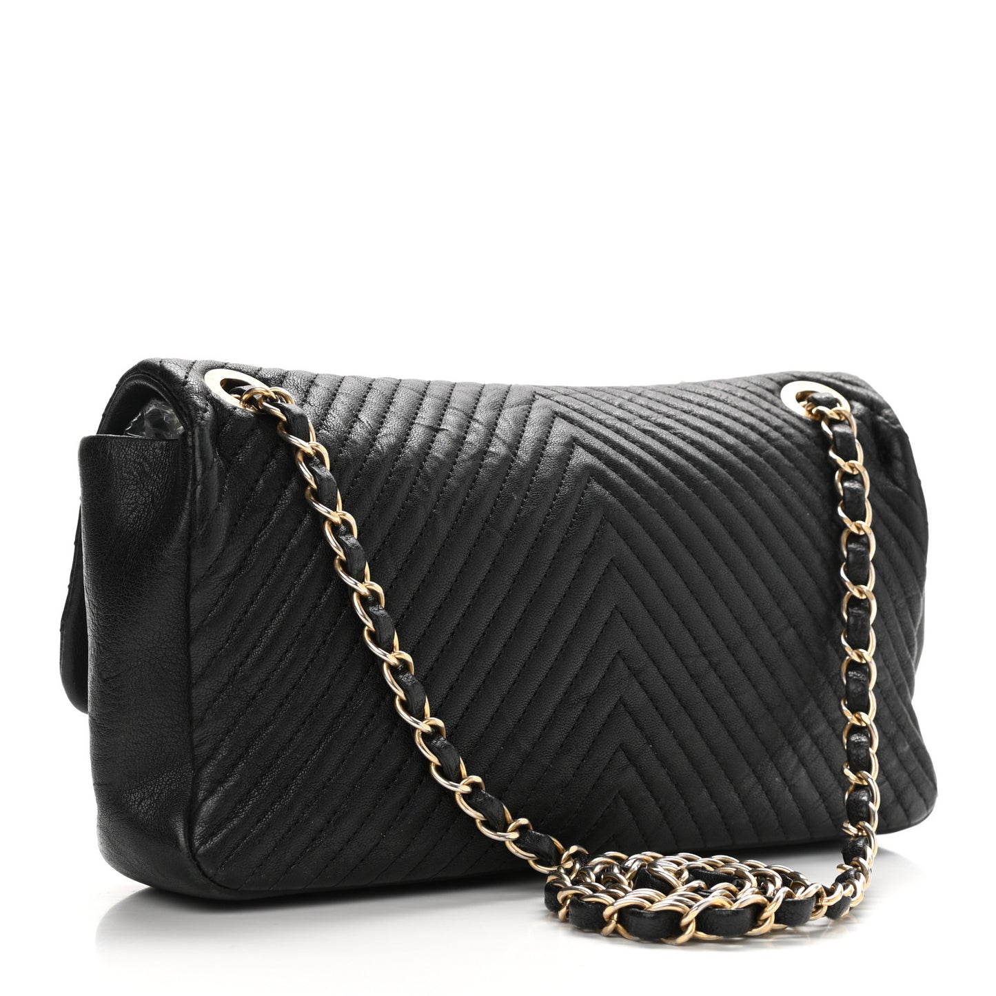 Calfskin Chevron Quilted Medium Surpique Flap Black