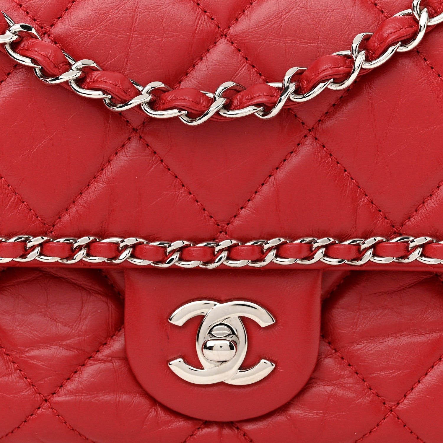 Chanel Crumpled Calfskin Medium Chain All Over Flap Red 8 of 10