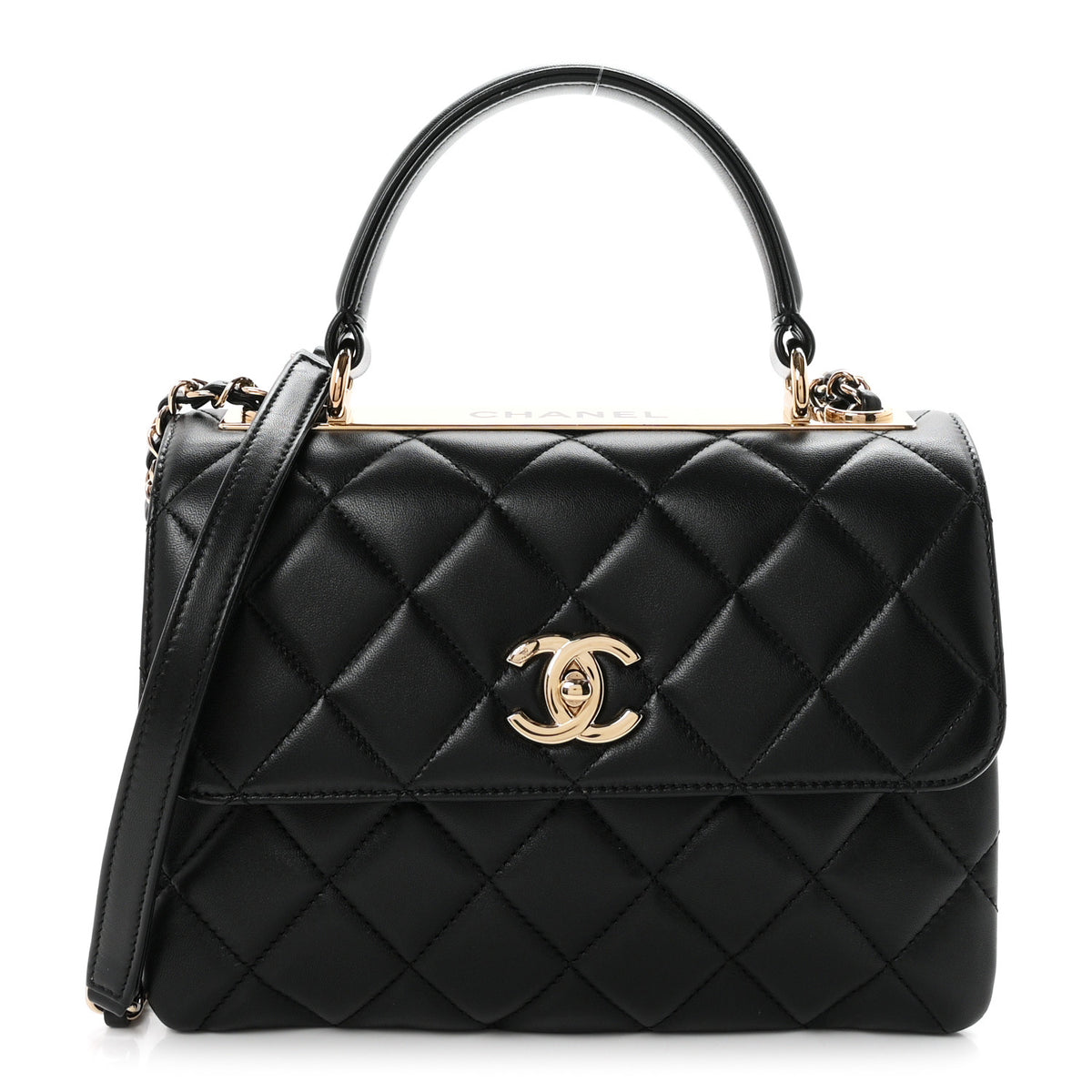 Lambskin Quilted Small Trendy CC Dual Handle Flap Bag Black