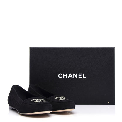 Chanel Kid Suede CC Flats 37.5 Black 13 of 13