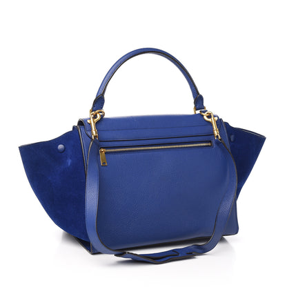 Celine Drummed Calfskin Suede Medium Trapeze Indigo 2 of 13