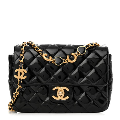 Chanel Patent Enamel Quilted Small Coco Hearts Square Flap Black 1 of 11