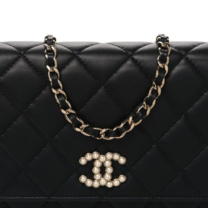 Chanel Lambskin Quilted Pearl CC Wallet on Chain WOC Black 9 of 11