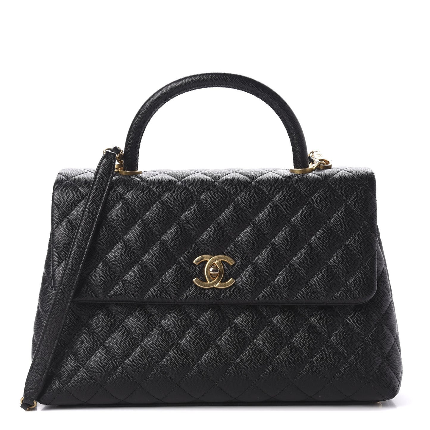 Caviar Quilted Medium Coco Handle Flap Black