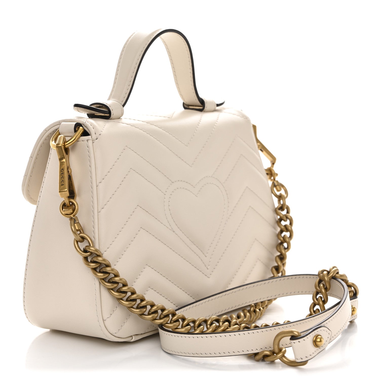 Gucci Calfskin Matelasse Mini GG Marmont Top Handle Shoulder Bag White 3 of 12