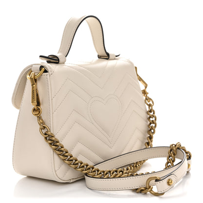 Gucci Calfskin Matelasse Mini GG Marmont Top Handle Shoulder Bag White 3 of 12