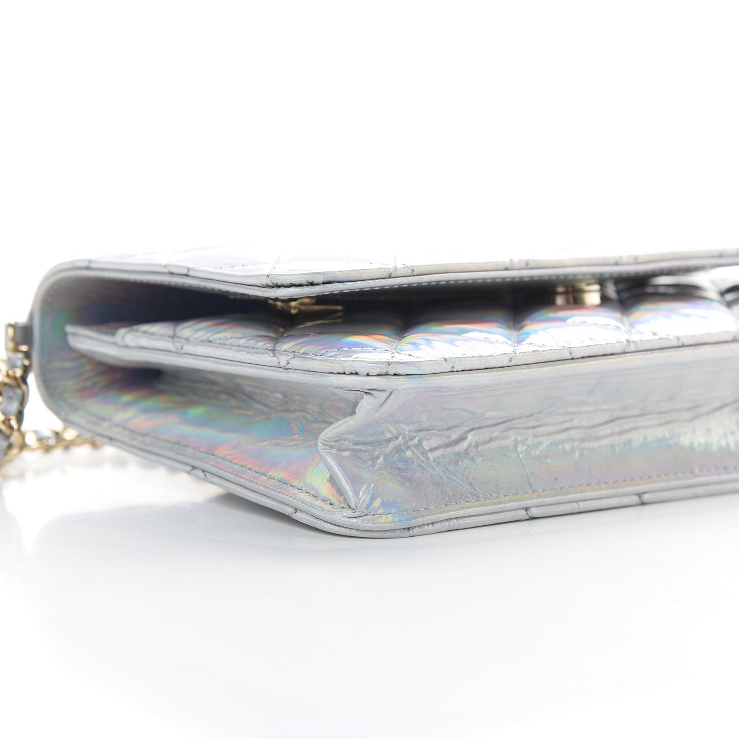 Chanel Iridescent Goatskin Quilted Wallet On Chain WOC Silver 10 of 12