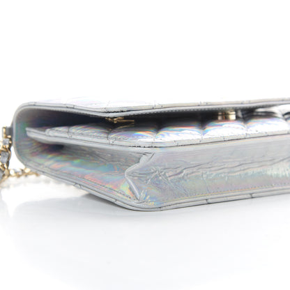Chanel Iridescent Goatskin Quilted Wallet On Chain WOC Silver 10 of 12