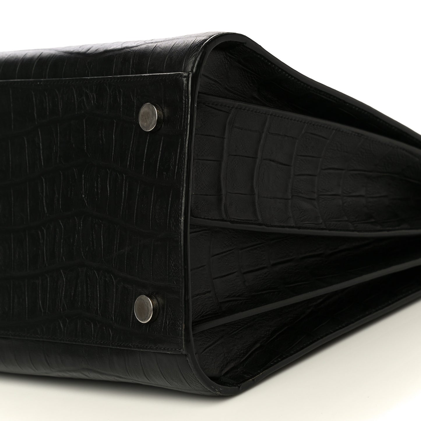 Calfskin Crocodile Embossed Large Sac De Jour Carryall Black