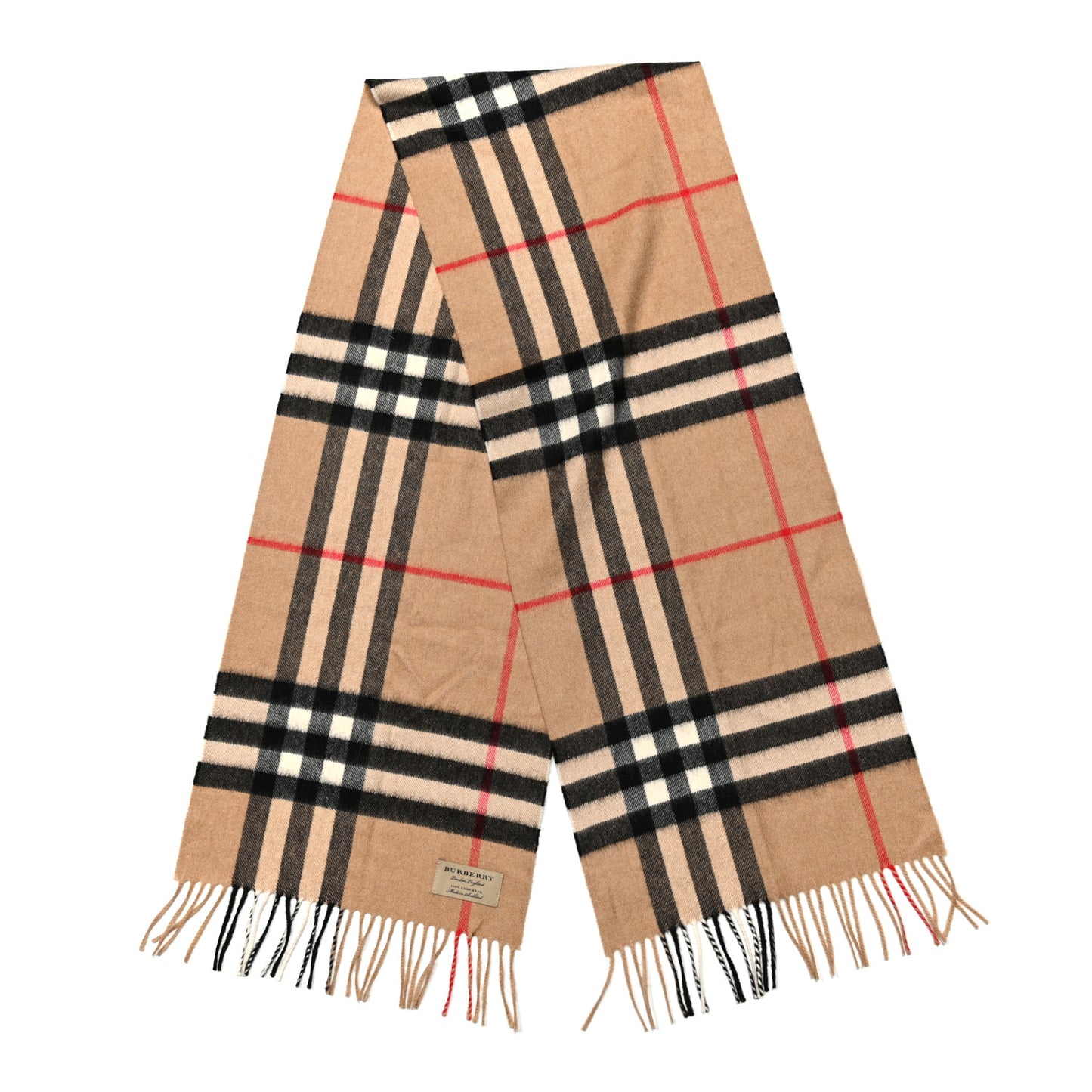 Cashmere Giant Check Fringe Scarf Archive Beige