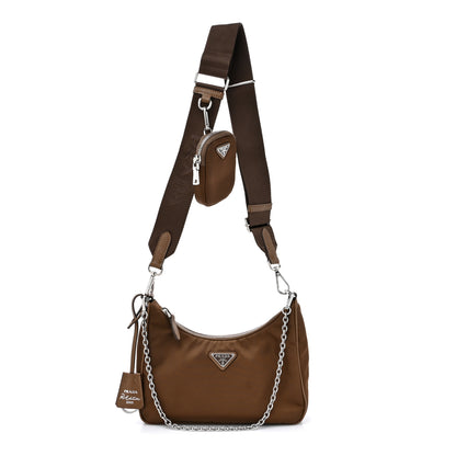 Prada Tessuto Nylon Saffiano Re-Edition 2005 Shoulder Bag Cacao 1 of 9