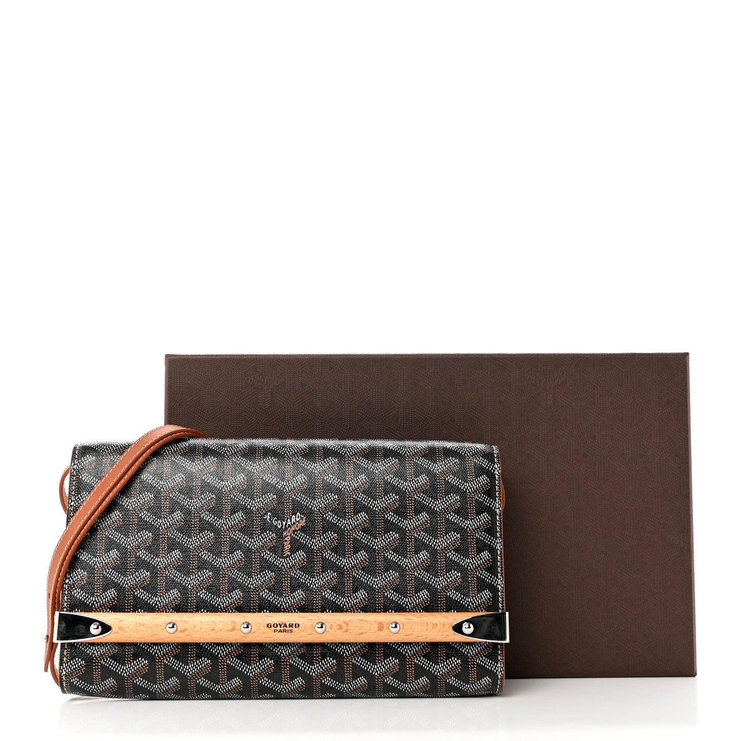 Goyardine Monte Carlo Bois Clutch With Strap Black Gold