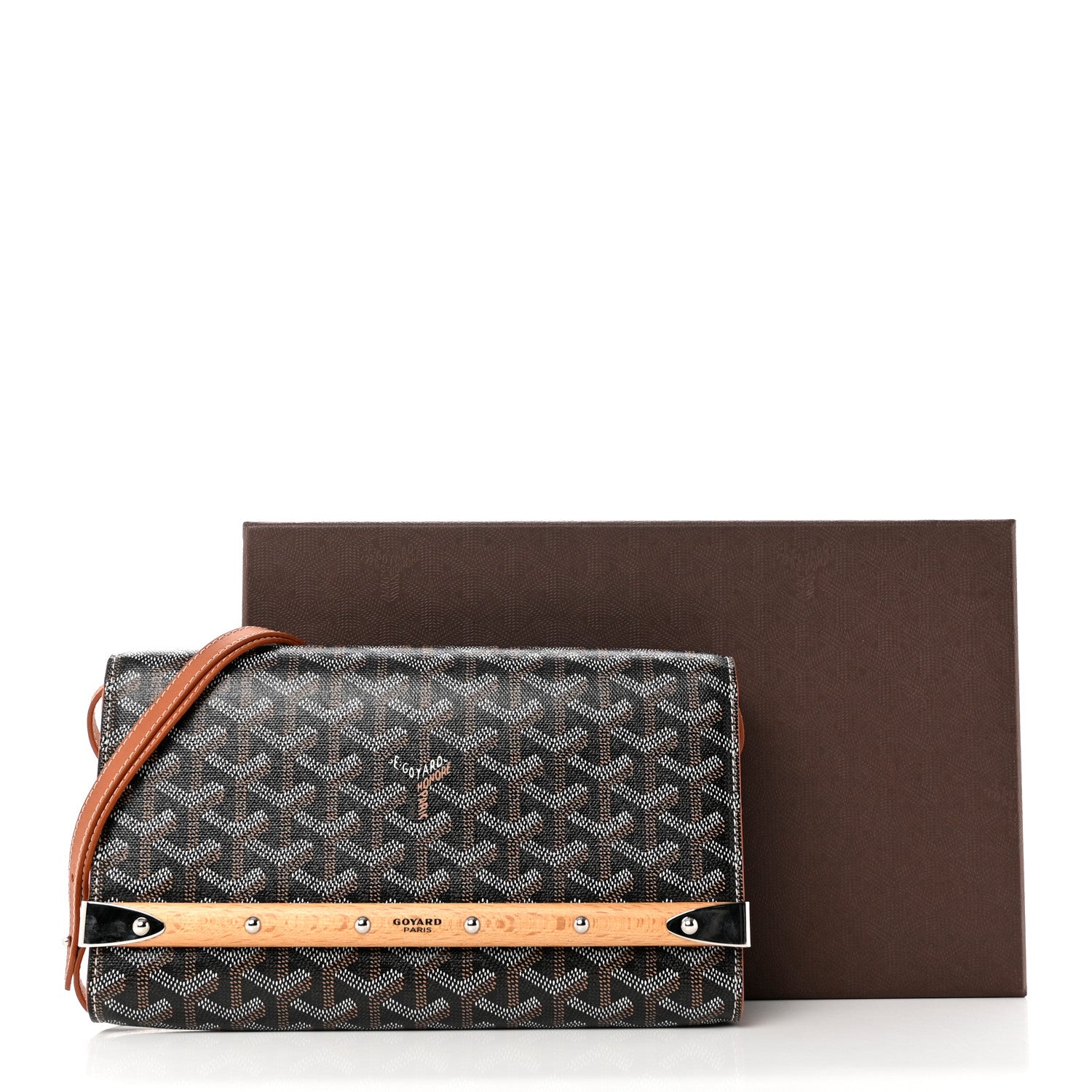 Goyard Goyardine Monte Carlo Bois Clutch With Strap Black Gold 7 of 7