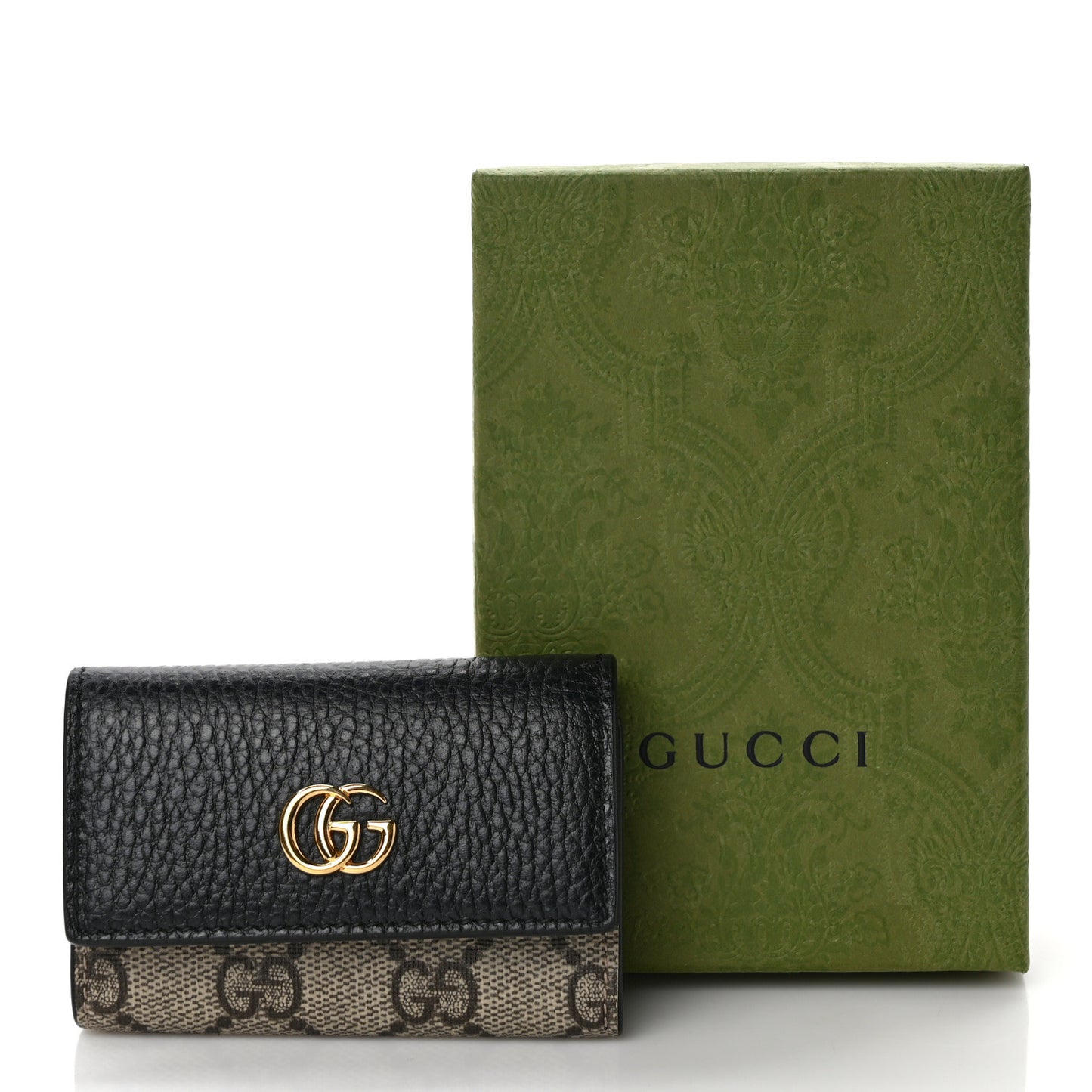 Dollar Calfskin GG Supreme Monogram GG Marmont 6 Key Holder Case Black Beige Ebony
