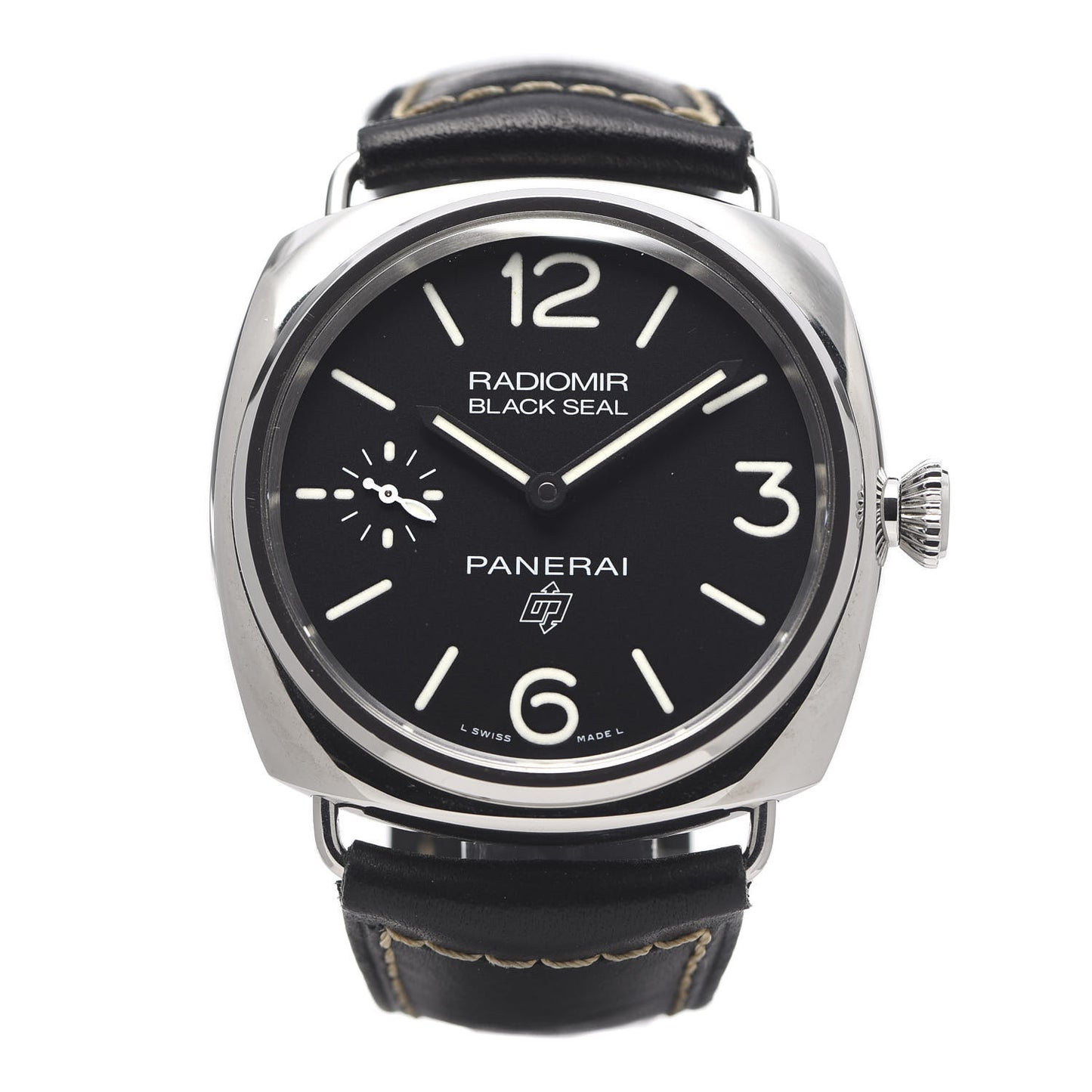 Stainless Steel Calfskin 45mm Radiomir Black Seal Logo Manual Winding Watch Black PAM00754