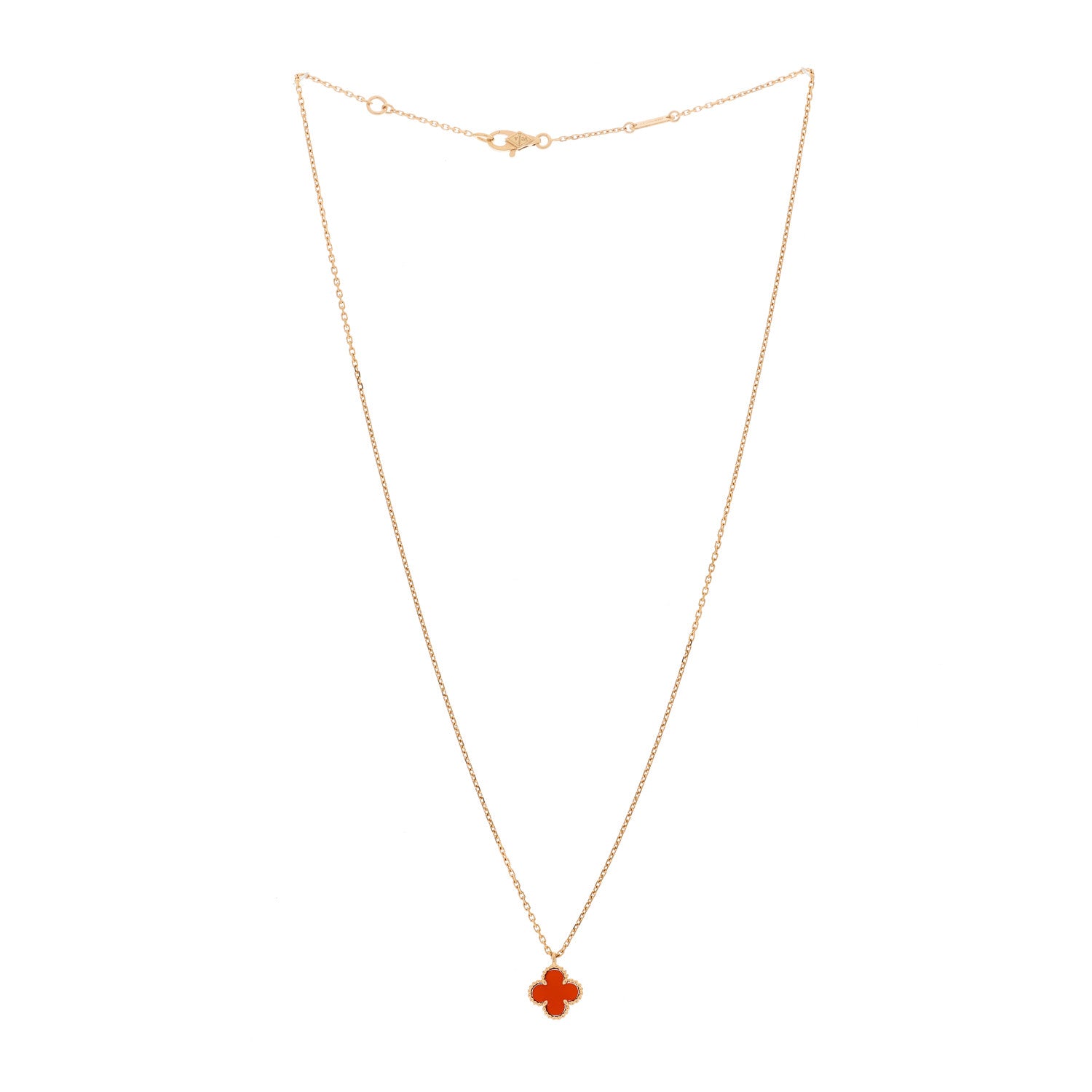 Van Cleef & Arpels 18K Rose Gold Carnelian Sweet Alhambra Pendant Necklace 4 of 10