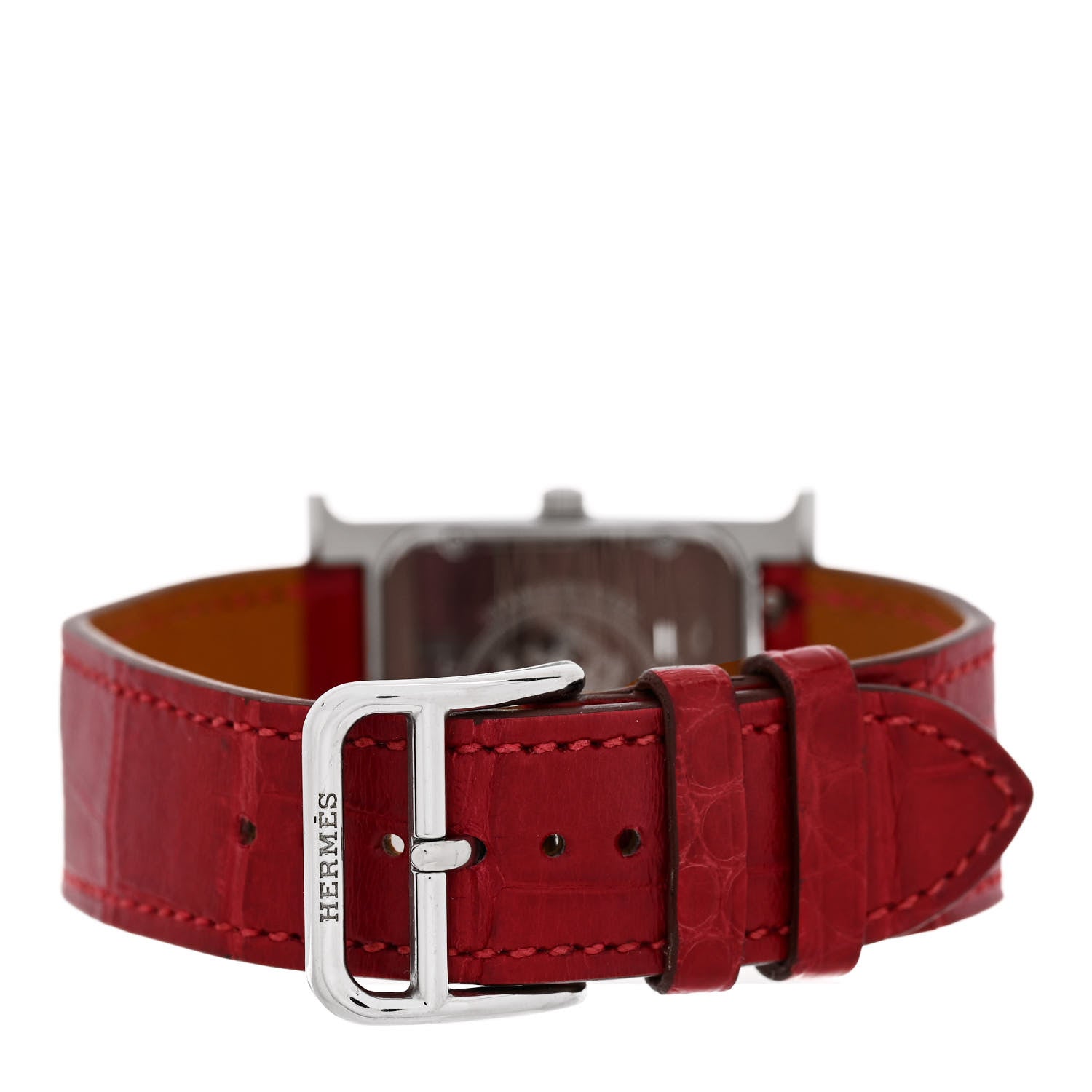 Hermes Stainless Steel Alligator Diamond Mother of Pearl 26mm Heure H Hour Quartz Watch Braise 2 of 4