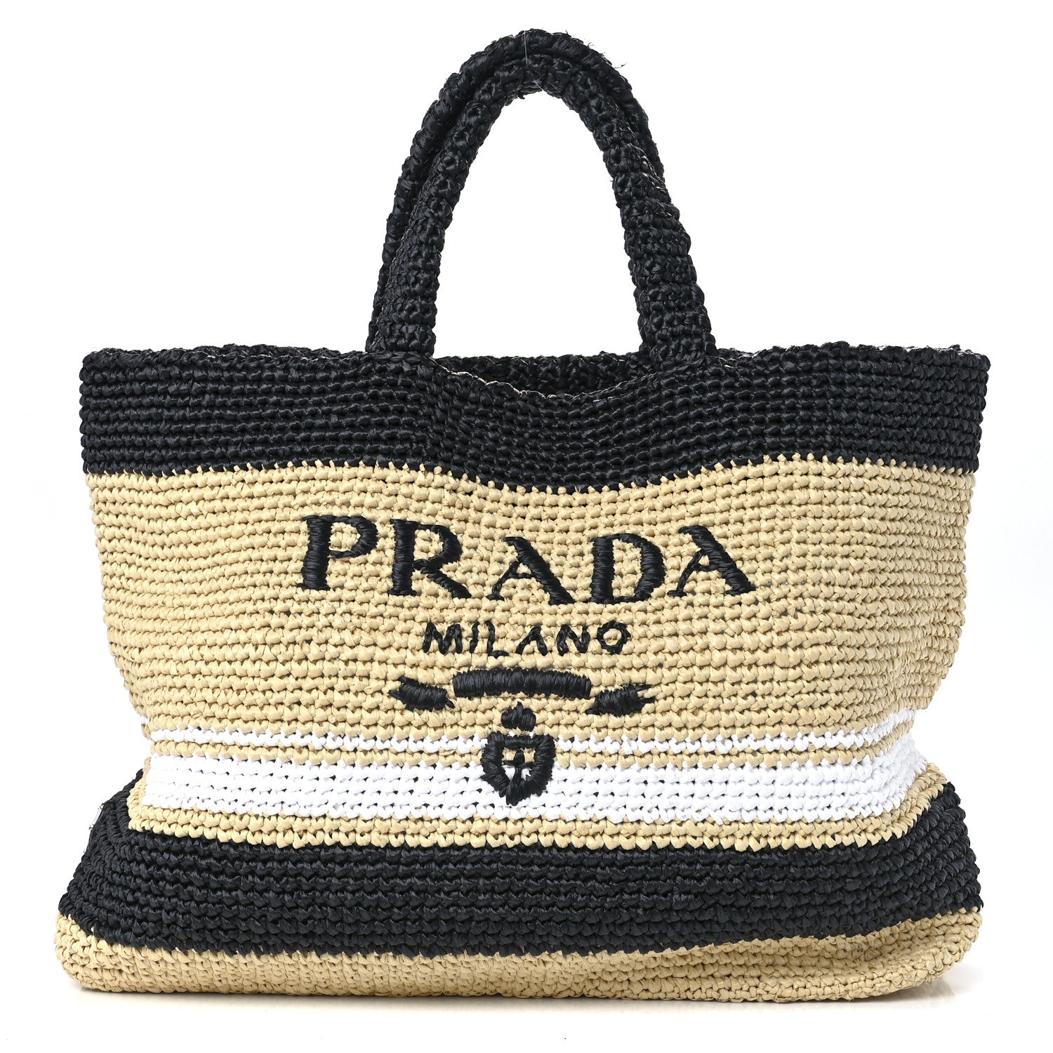Prada Raffia Logo Tote Naurale Black 1 of 12