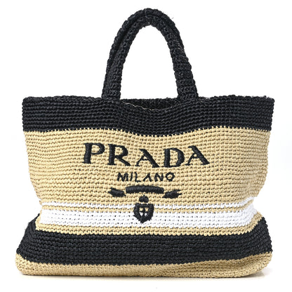 Prada Raffia Logo Tote Naurale Black 1 of 12