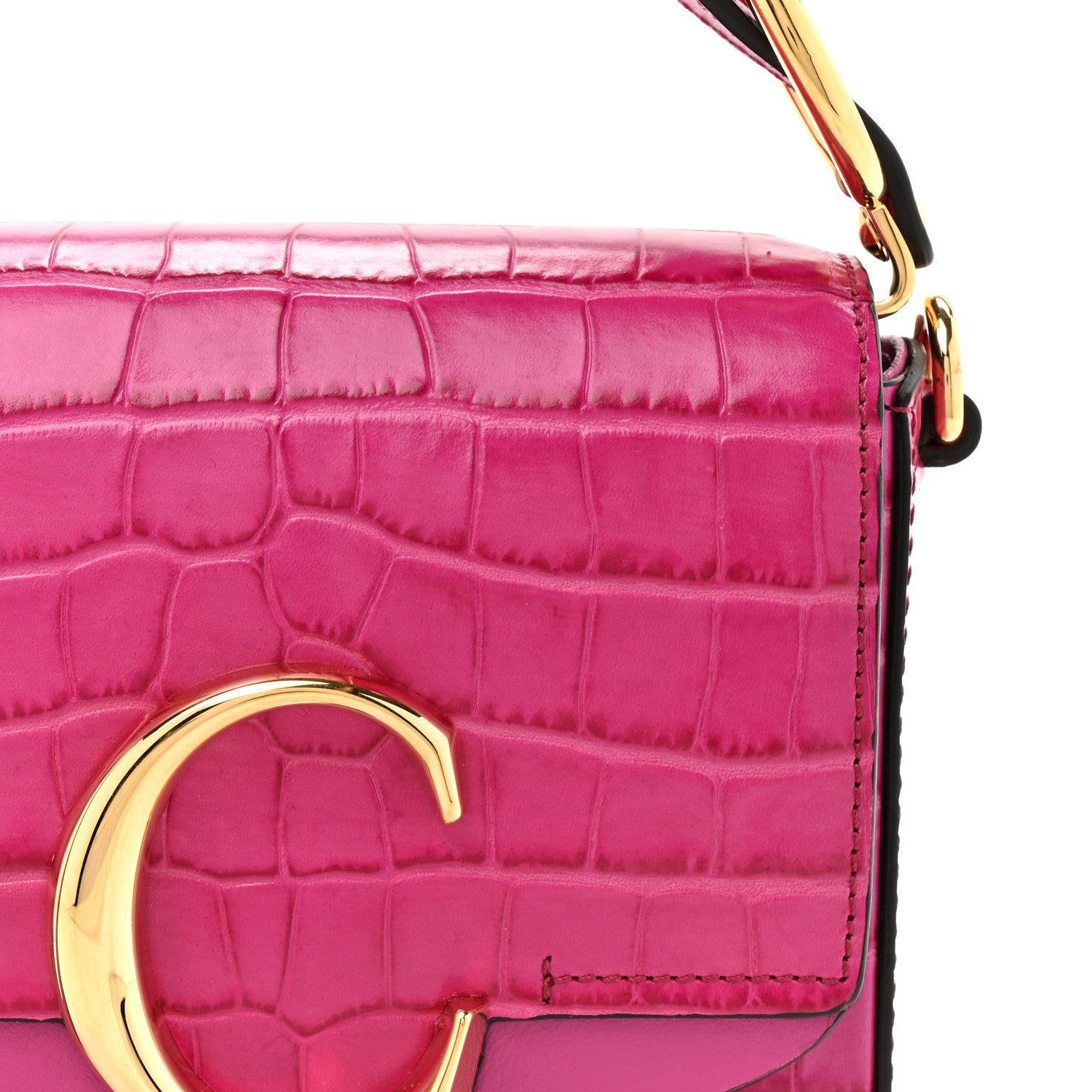 Chloe Calfskin Crocodile Embossed Mini C Bag Pink 8 of 12