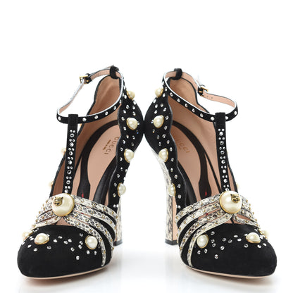 Gucci Suede Snakeskin Pearl Studded Ofelia Pumps 41.5 Black 5 of 12