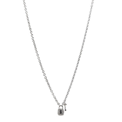 David Yurman Sterling Silver Diamond Cable Collectibles Lock and Key Charm Pendant Necklace 1 of 5