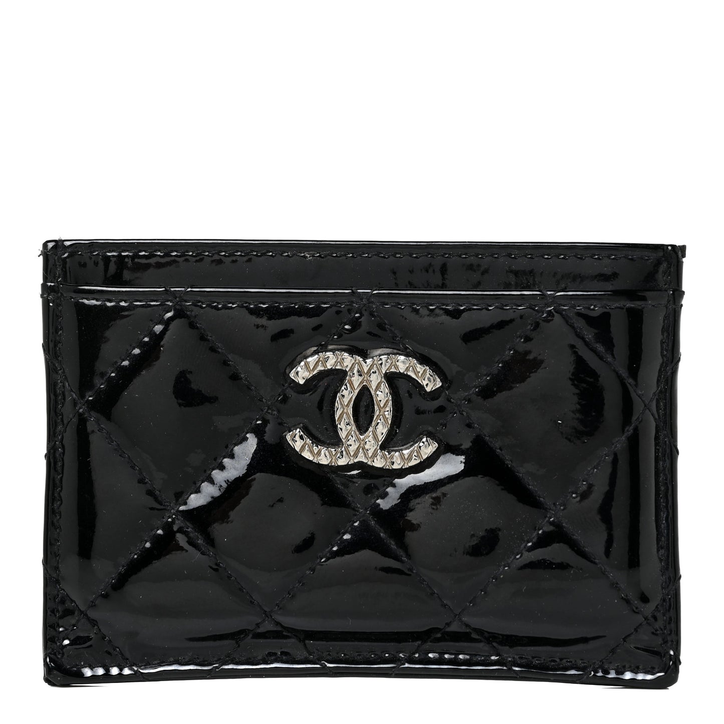 Patent Quilted Brilliant Card Holder Black