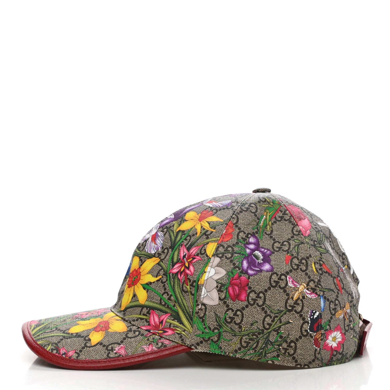 Gucci GG Supreme Flora Claudia Baseball Hat 58 L Red 4 of 9