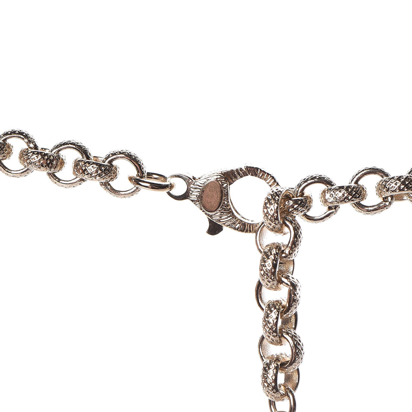 Metal Crystal Cha-Nel Logo Necklace Gold