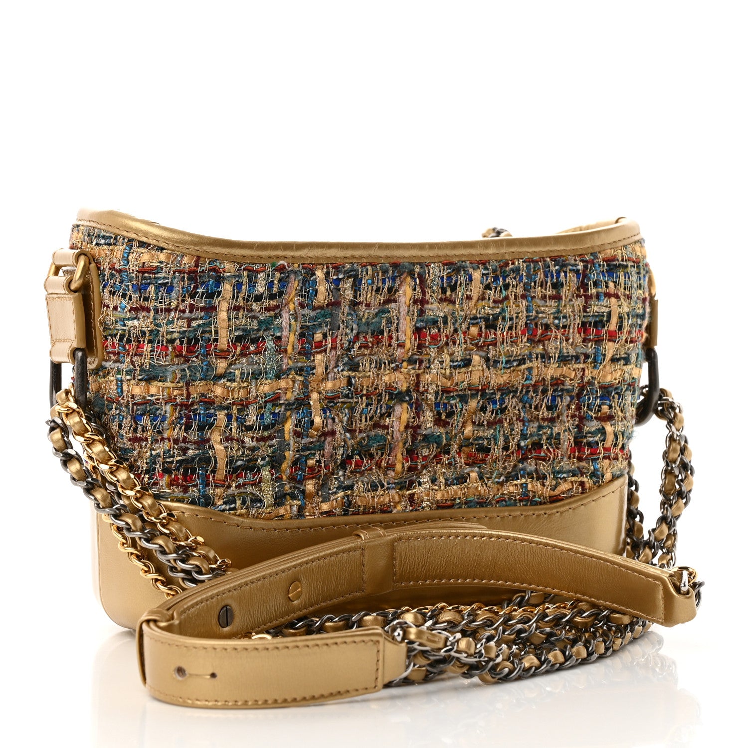 Chanel Tweed Calfskin Small Gabrielle Hobo Gold Multicolor 3 of 12