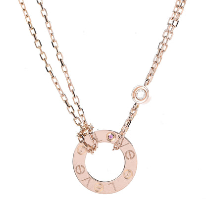 Cartier 18K Pink Gold 1 Diamond 1 Pink Sapphire LOVE Necklace 4 of 6