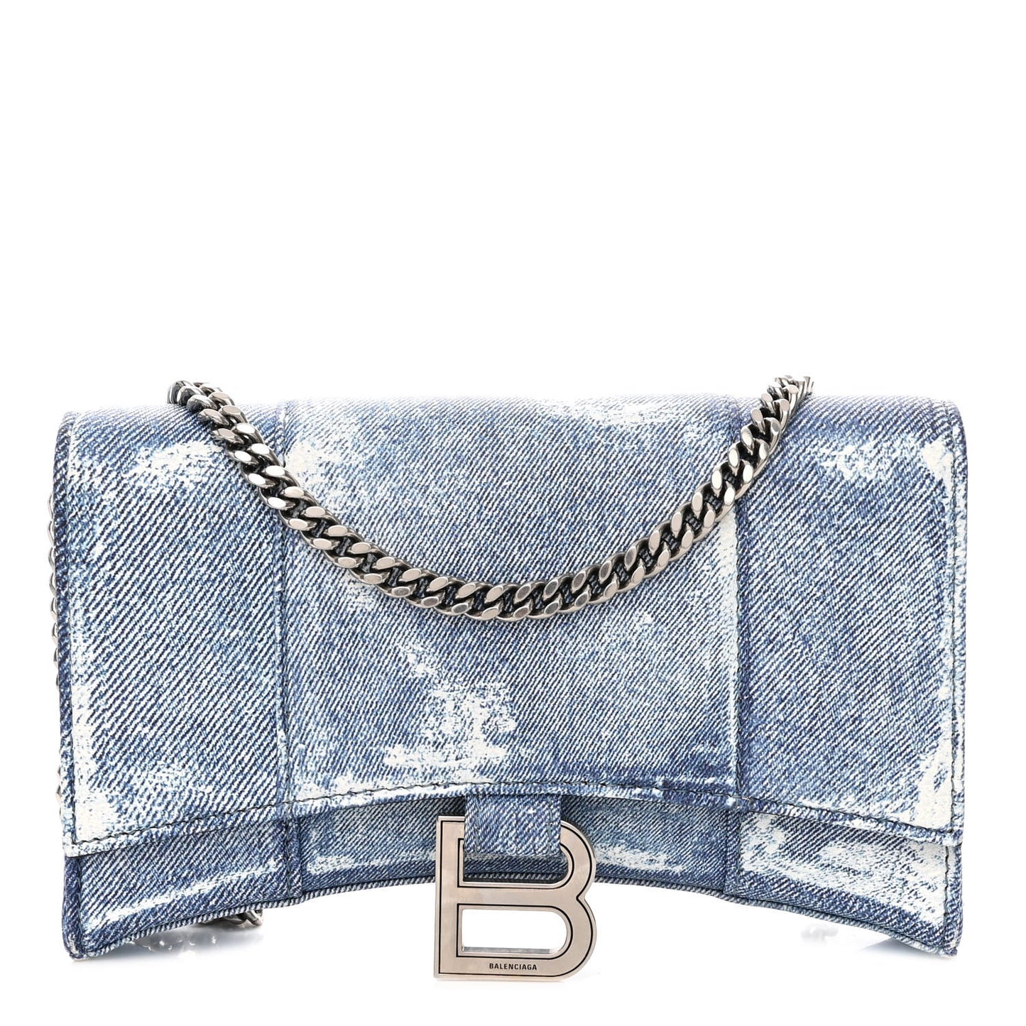Nappa Denim Printed Hourglass Chain Bag Denim Blue