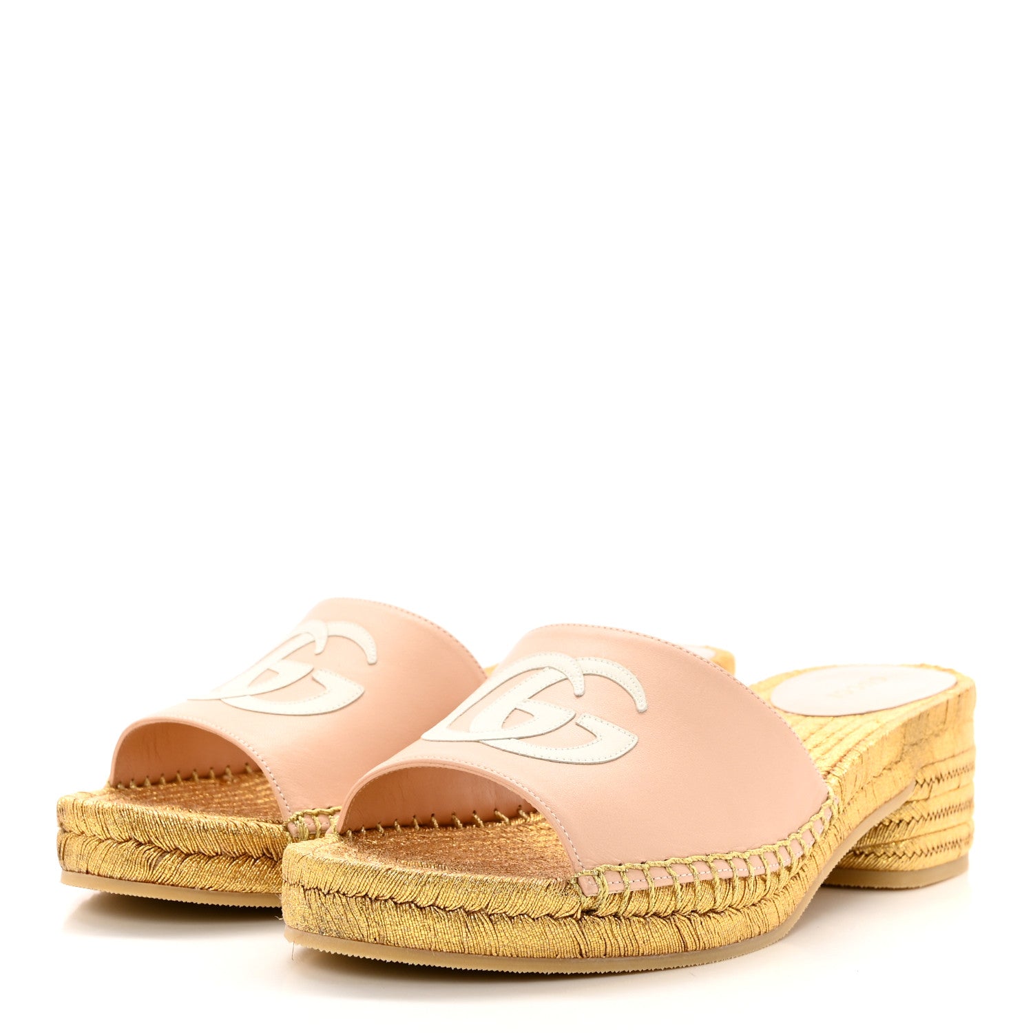 Gucci Malaga Kid Lifford Calfskin GG Mid Heel Slide Sandals 37 Skin Rose Dusty White 3 of 15