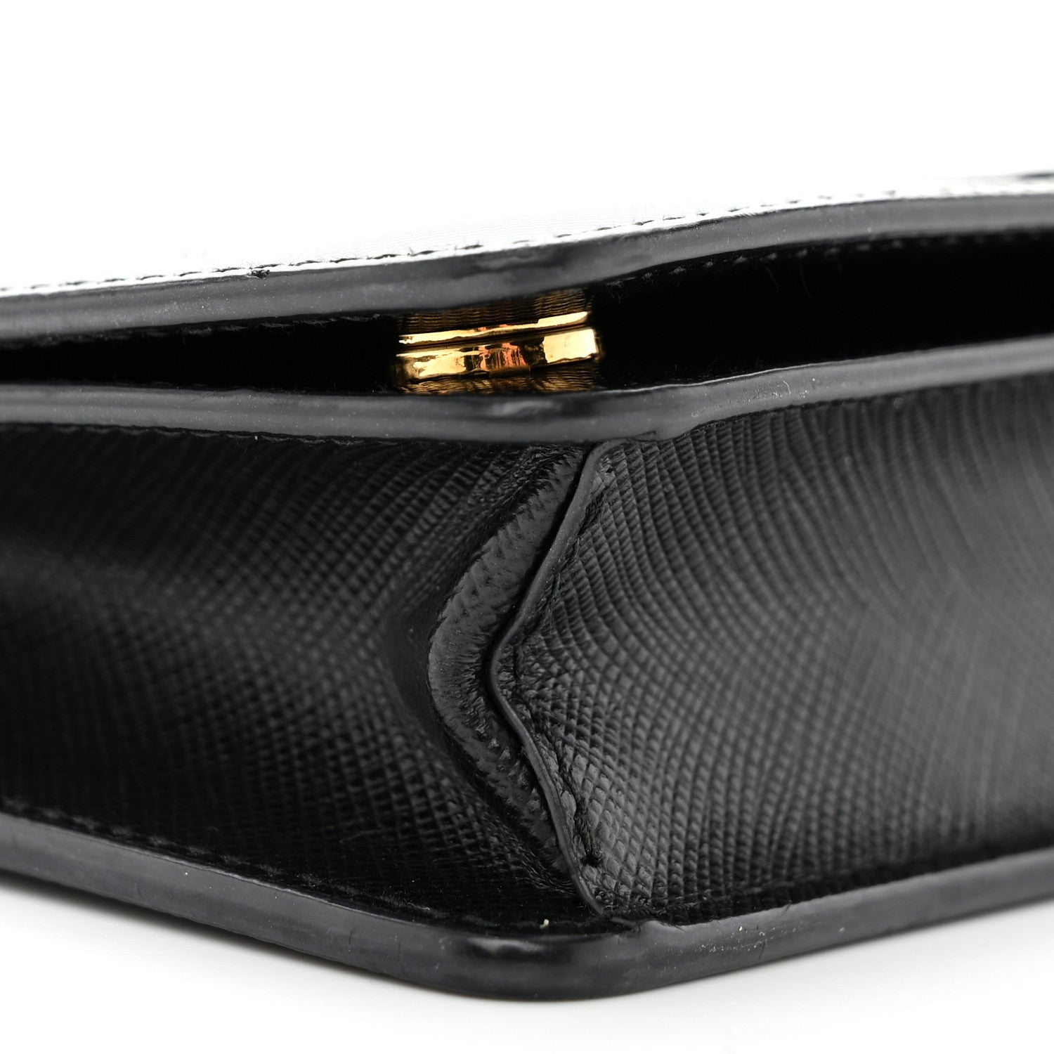 Prada Saffiano Shine Monochrome Mini Flap Crossbody Wristlet Bag Black 8 of 9