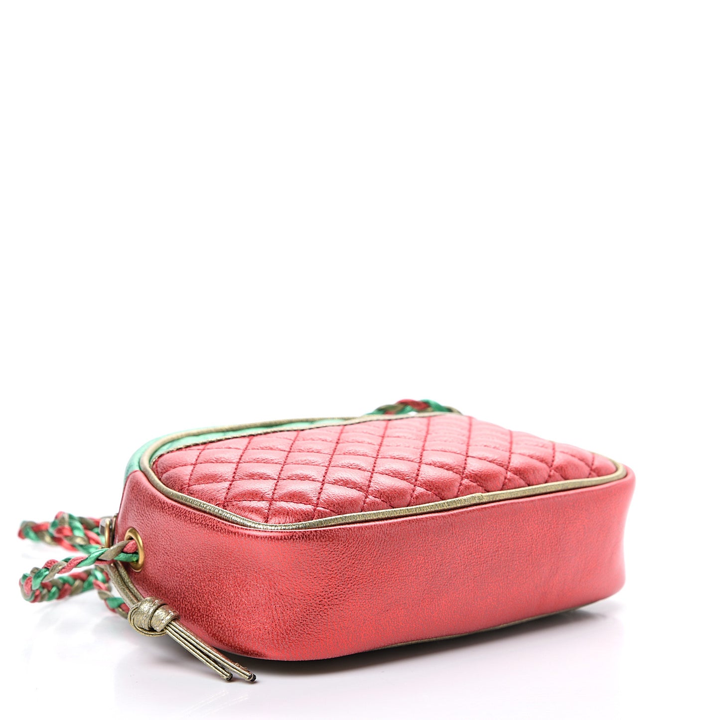Laminated Nappa Trapuntata Mini Zumi Dome Shoulder Bag Rosso Jasmine Green Rame