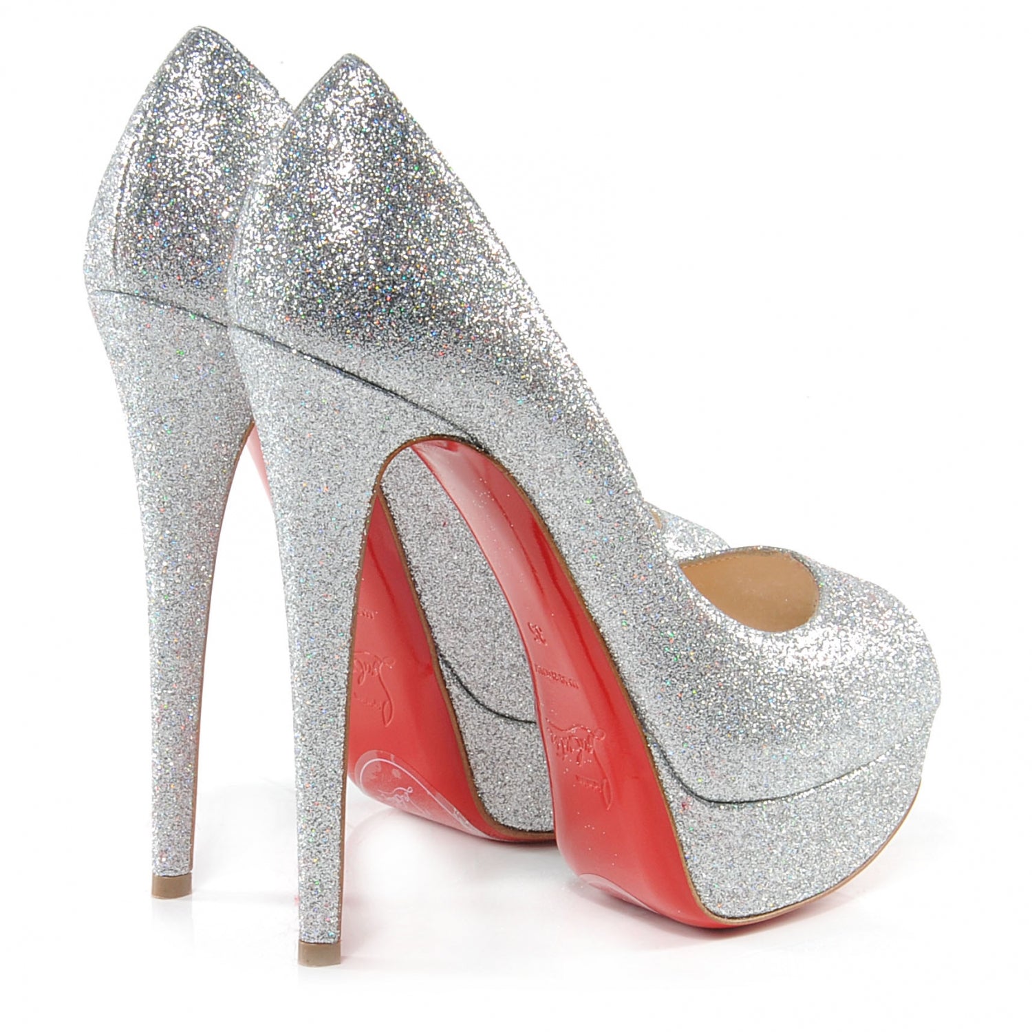 Christian Louboutin Mini Glitter Lady Peep 150 Pumps 35 Silver 5 of 6