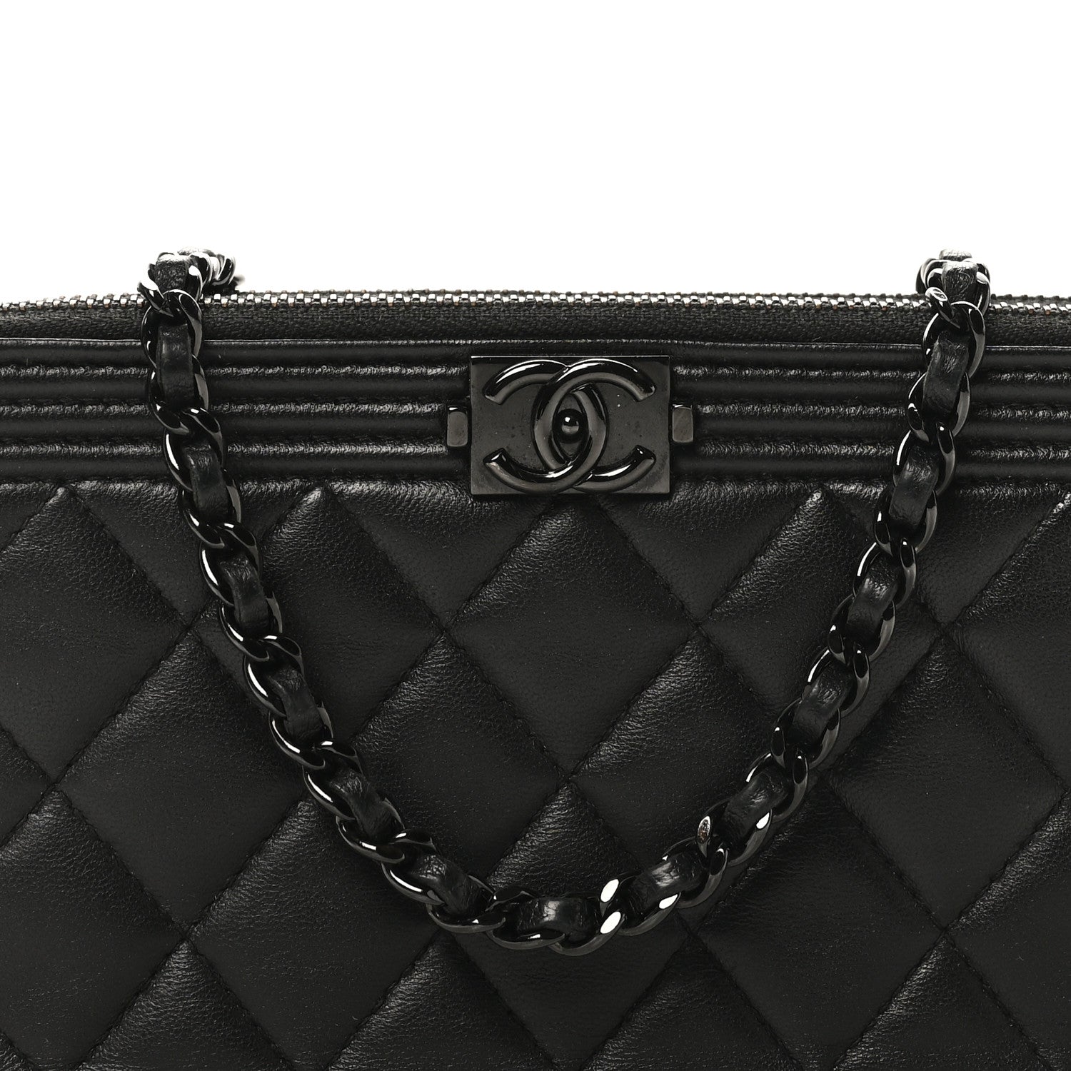 Chanel Lambskin Quilted Small Boy Clutch With Chain So Black 8 of 10