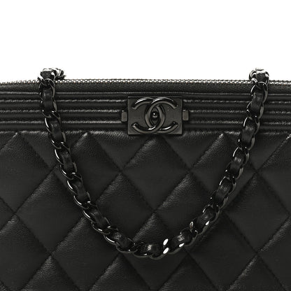 Chanel Lambskin Quilted Small Boy Clutch With Chain So Black 8 of 10